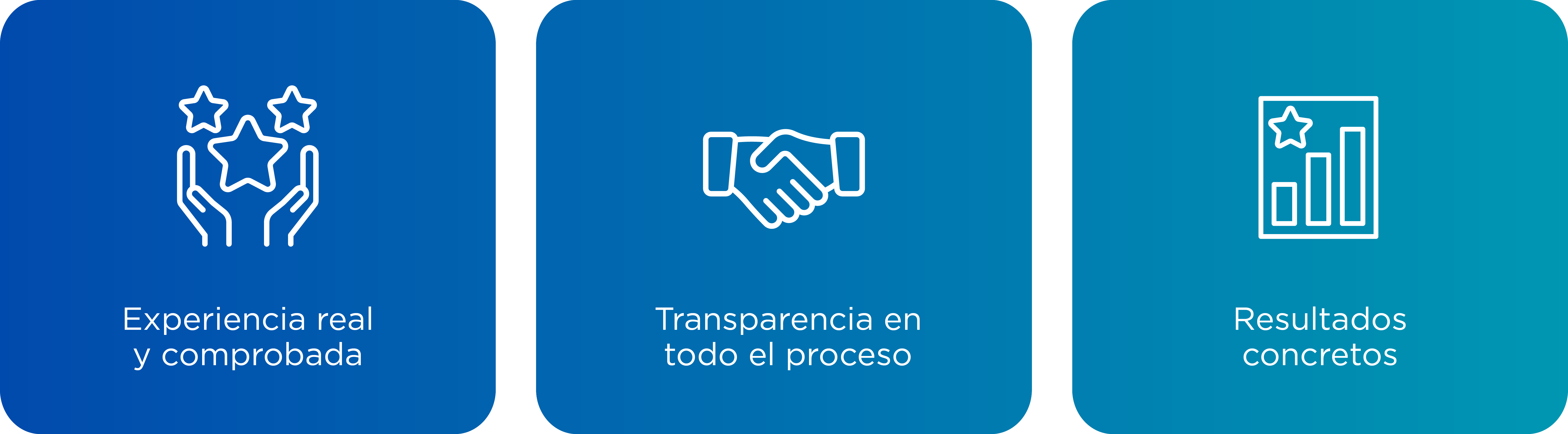 Experiencia real y comprobada · Transparencia en todo el proceso · Resultados concretos